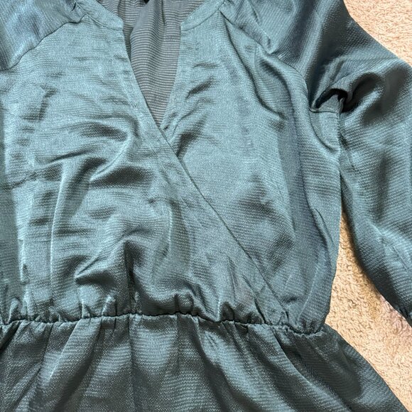 Banana Republic Teal Puff Sleeve V-Neck Ruffle Peplum Blouse Party Cocktail M - Picture 3 of 6